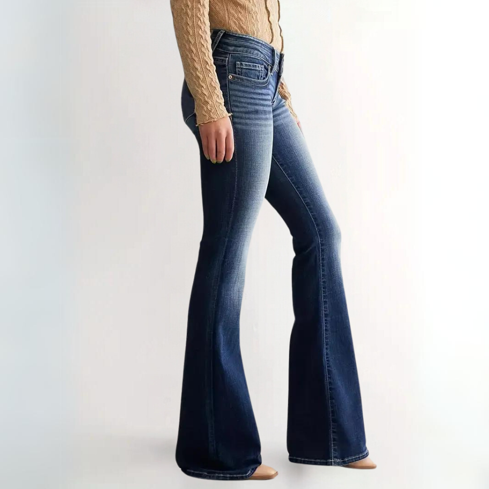 Women's mid-waist slim fit retro flared jeans