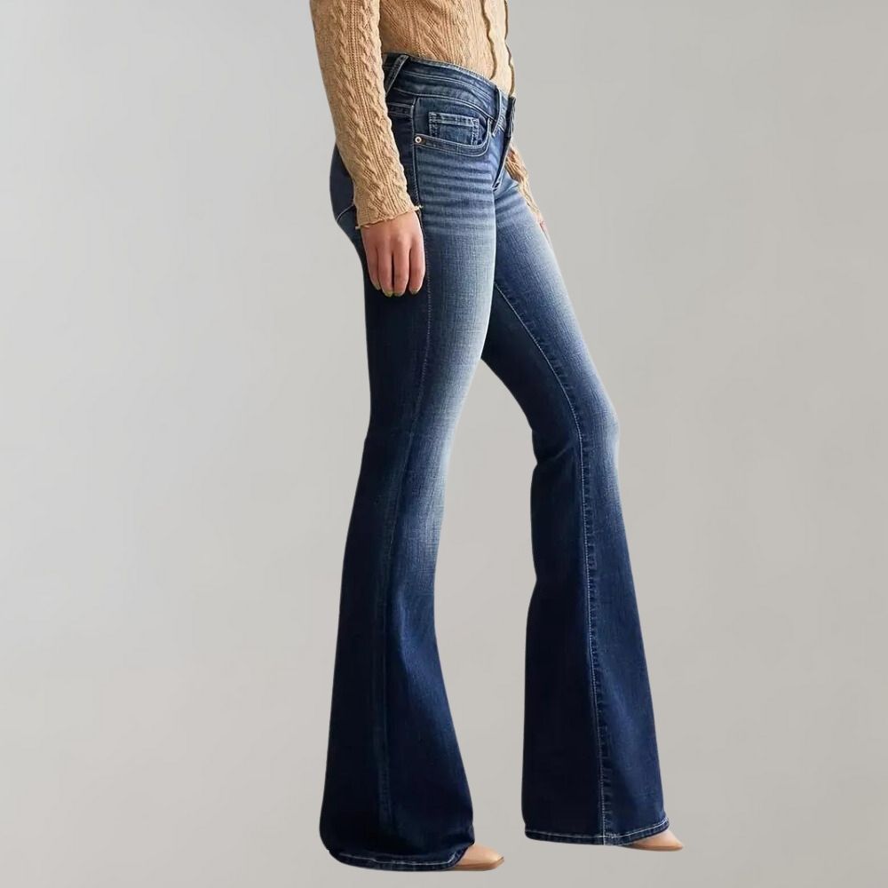 Mid-waist retro flared jeans for women