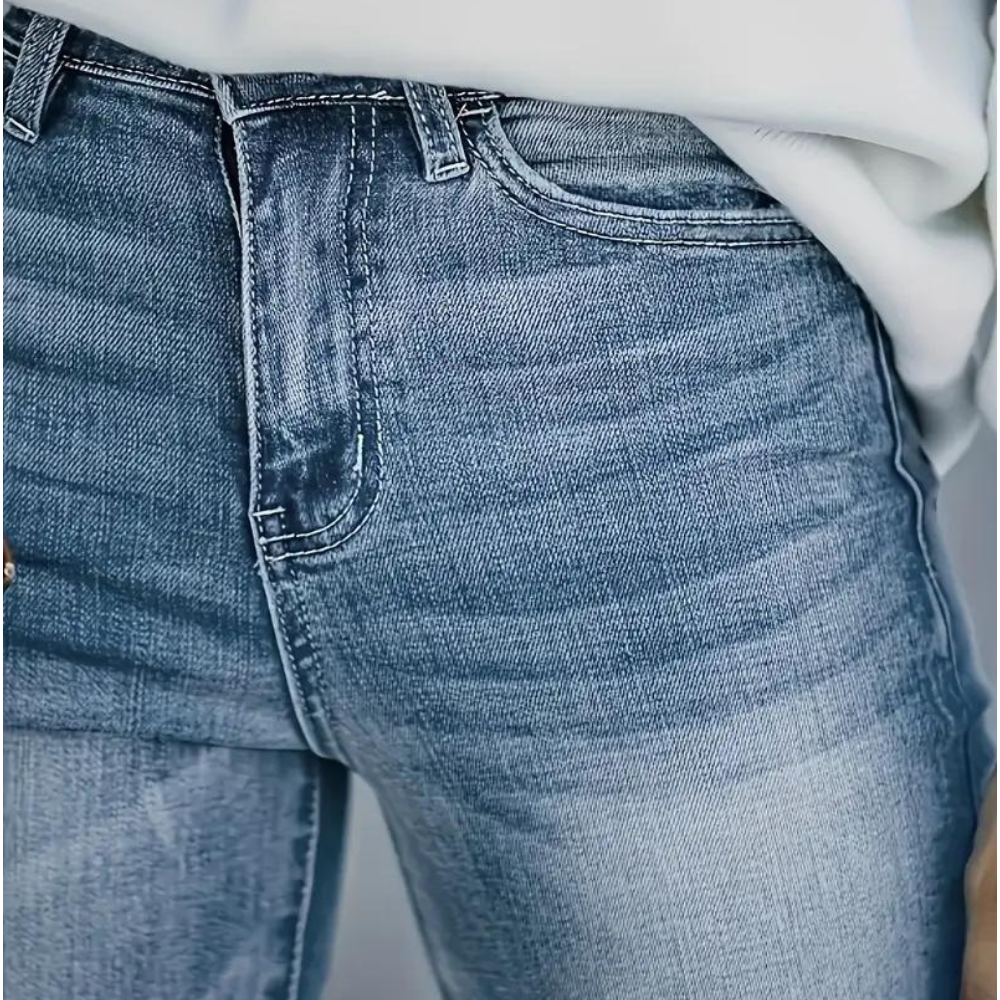 Women's whitewashed zipper flared stretch jeans
