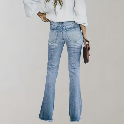Women's whitewashed zipper flared stretch jeans