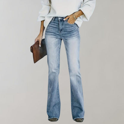 Women's whitewashed zipper flared stretch jeans