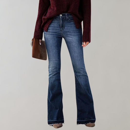 Pleated Edge Flared Denim Trousers