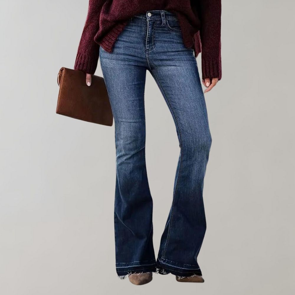 Women's pleated edge flared denim trousers