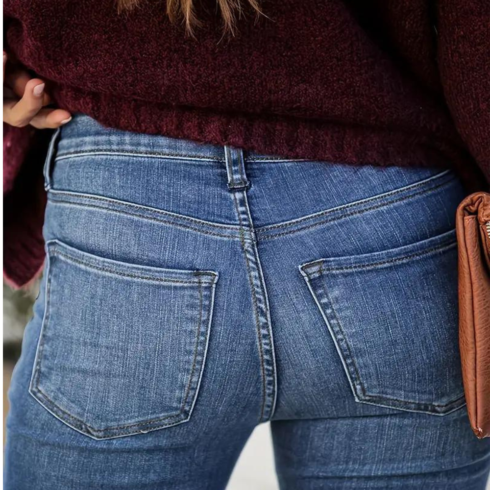 Women's pleated edge flared denim trousers