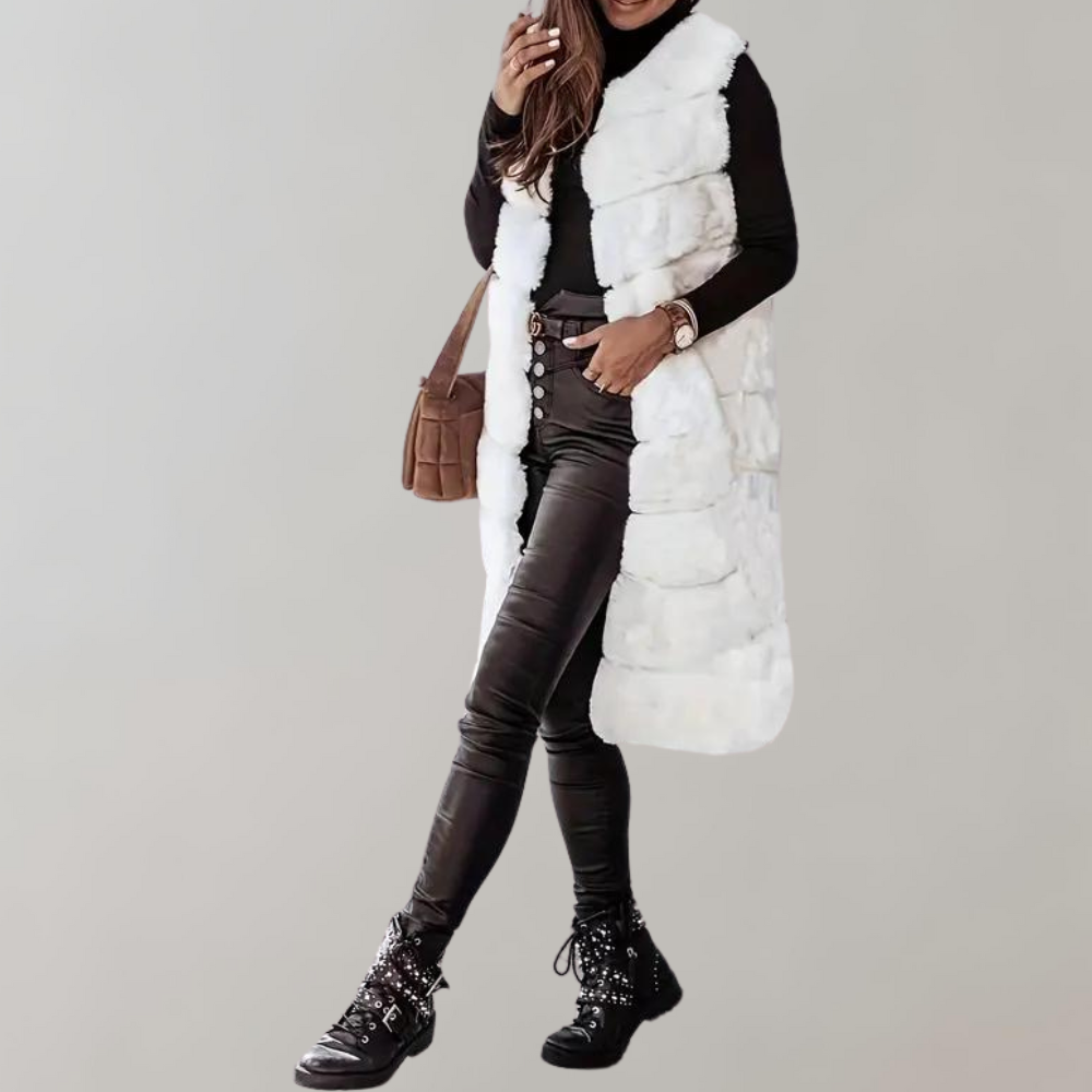 Round neck fur vest long vest jacket for women