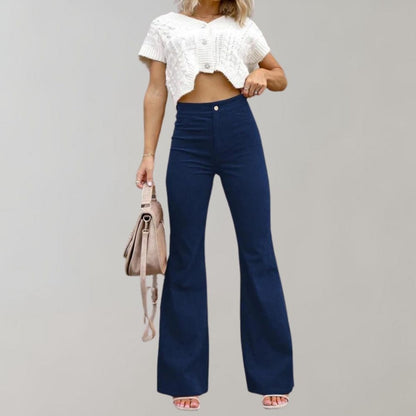 Women's slim-fitting mid-waist micro-flared corduroy pants