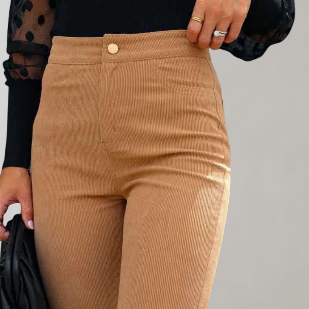 Women's slim-fitting mid-waist micro-flared corduroy pants