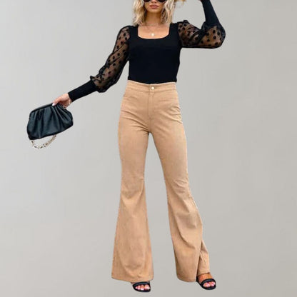 Women's slim-fitting mid-waist micro-flared corduroy pants