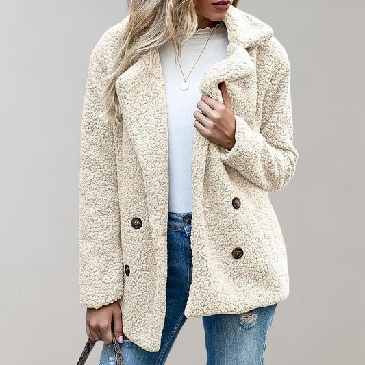 Plush Buttoned Lapel Coat