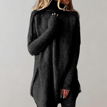 Casual long sweater for women with high neck collar