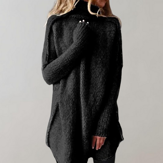 Oversized Knitted High Neck Tunic Sweater