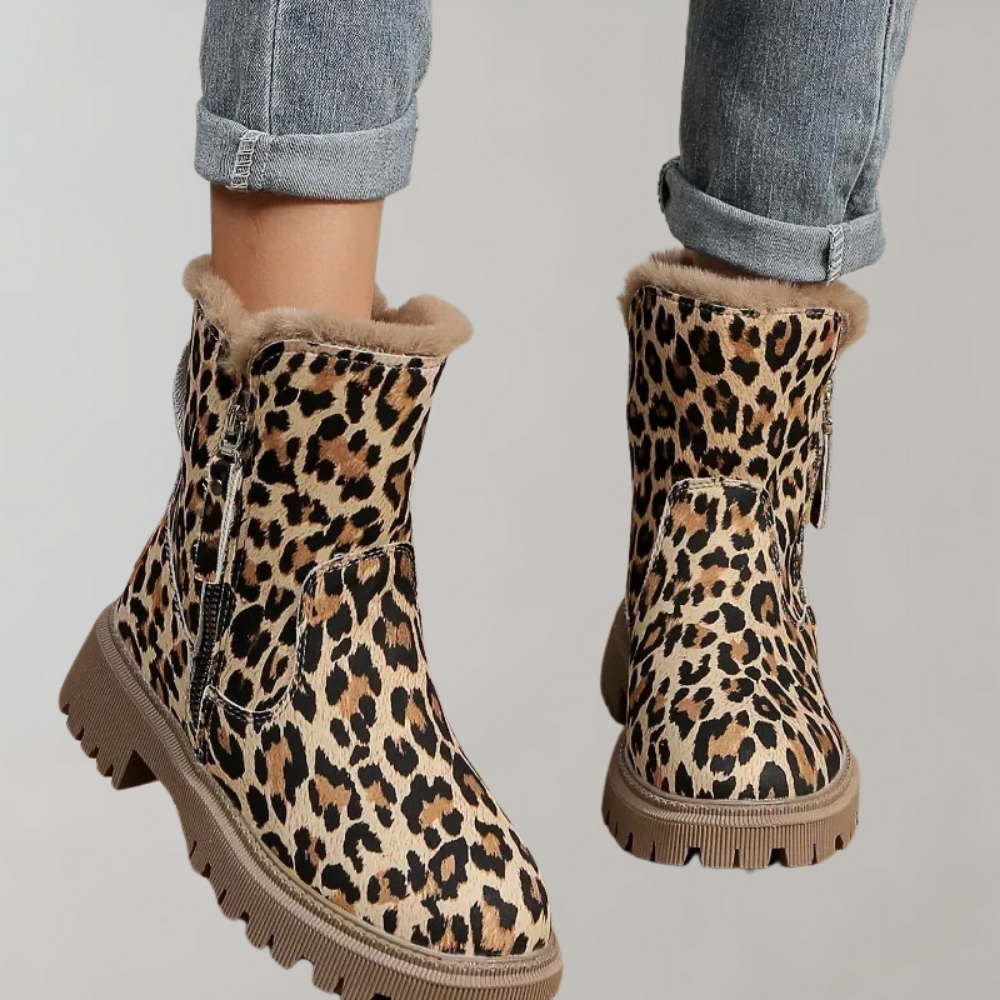 Women's leopard print flat short boots