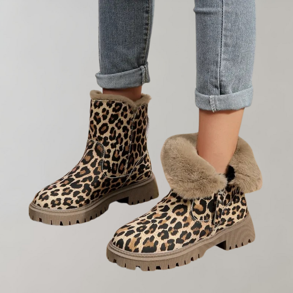 Women's leopard print flat short boots