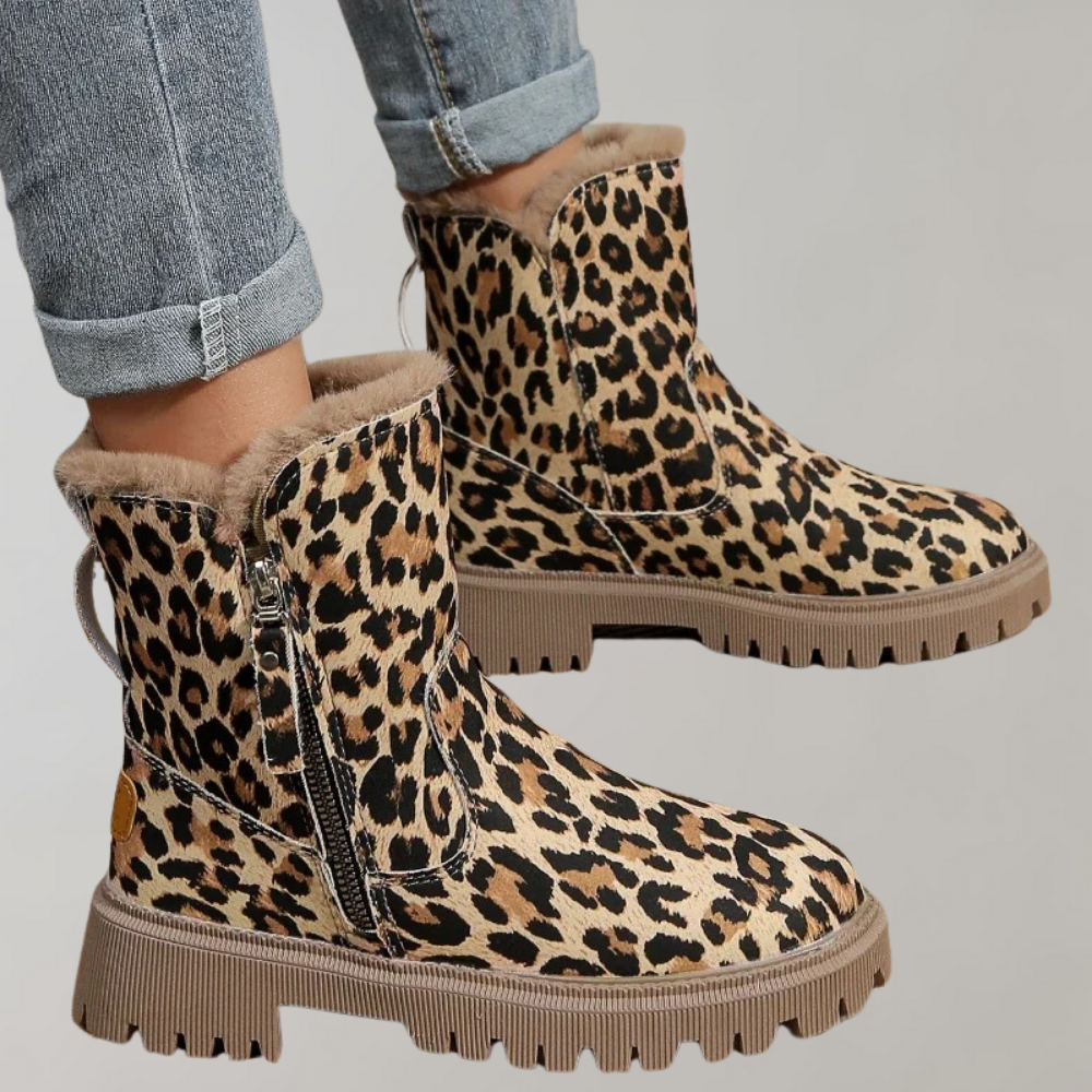 Women's leopard print flat short boots