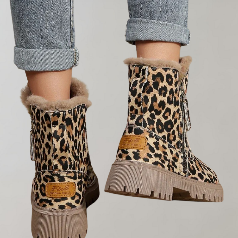 Women's leopard print flat short boots