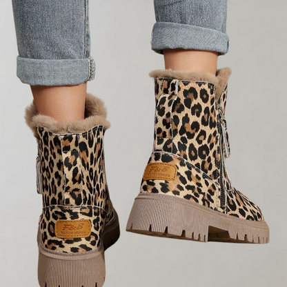 Women's leopard print flat short boots