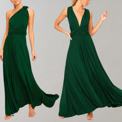 Women's Evening Gown - Floor-Length Wrap Dress - Deep V-Neck Sleeveless Elegant Fit