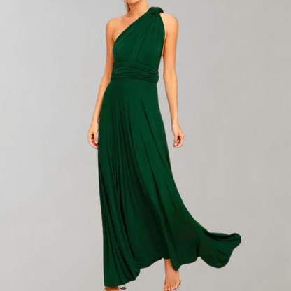 Women's Evening Gown - Floor-Length Wrap Dress - Deep V-Neck Sleeveless Elegant Fit