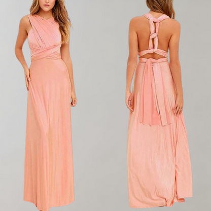 Women's Evening Gown - Floor-Length Wrap Dress - Deep V-Neck Sleeveless Elegant Fit