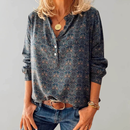 Relaxed Fit Patterned Long-Sleeve Blouse