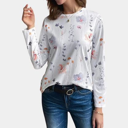Women's Blouse - Floral Print - Long Sleeve Relaxed Fit