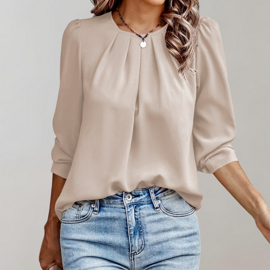 Puff Sleeve Flowy Pleated Blouse