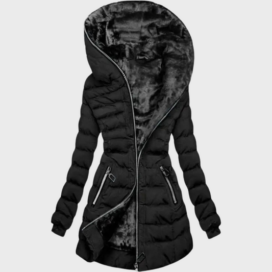 Velvet Hooded Plus Size Coat