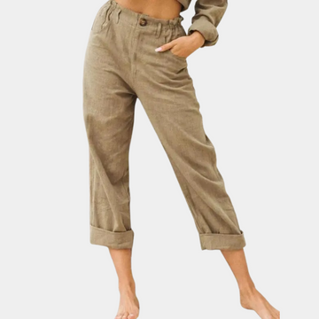 Women's High-Waisted Trousers - Relaxed Fit - Ankle-Length with Drawstring Waist