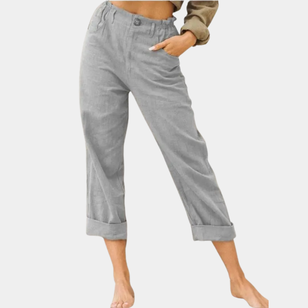 Women's High-Waisted Trousers - Relaxed Fit - Ankle-Length with Drawstring Waist