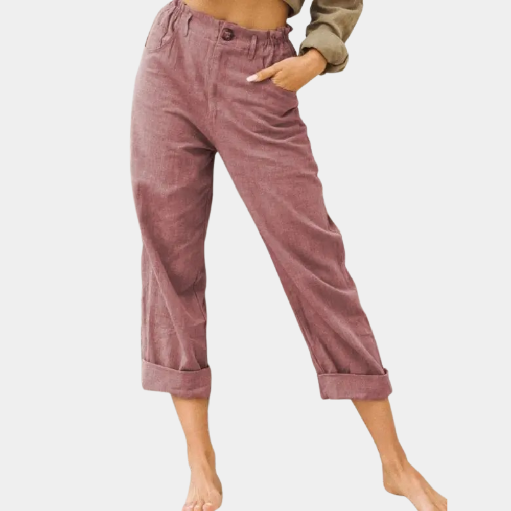 Women's High-Waisted Trousers - Relaxed Fit - Ankle-Length with Drawstring Waist