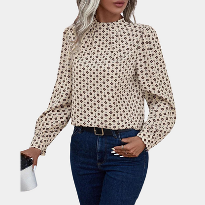 Women's Blouse - Long Sleeve - Geometric Print - Relaxed Fit - Elegant Casual Wear