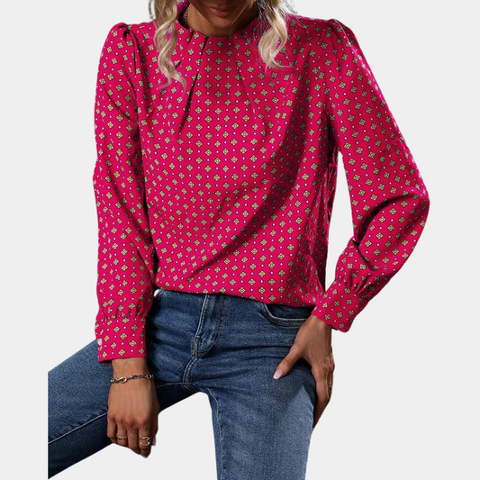 Geometric Print Relaxed Fit Long Sleeve Blouse