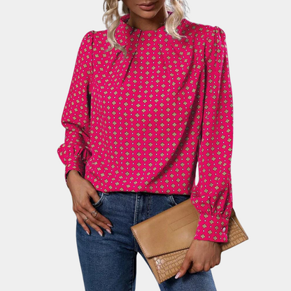 Women's Blouse - Long Sleeve - Geometric Print - Relaxed Fit - Elegant Casual Wear