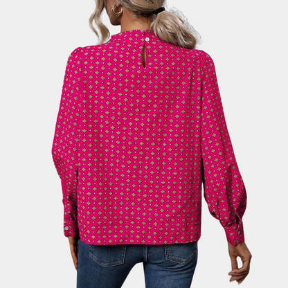 Women's Blouse - Long Sleeve - Geometric Print - Relaxed Fit - Elegant Casual Wear
