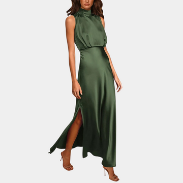 Sleeveless high-neck side-slit maxi dress for women