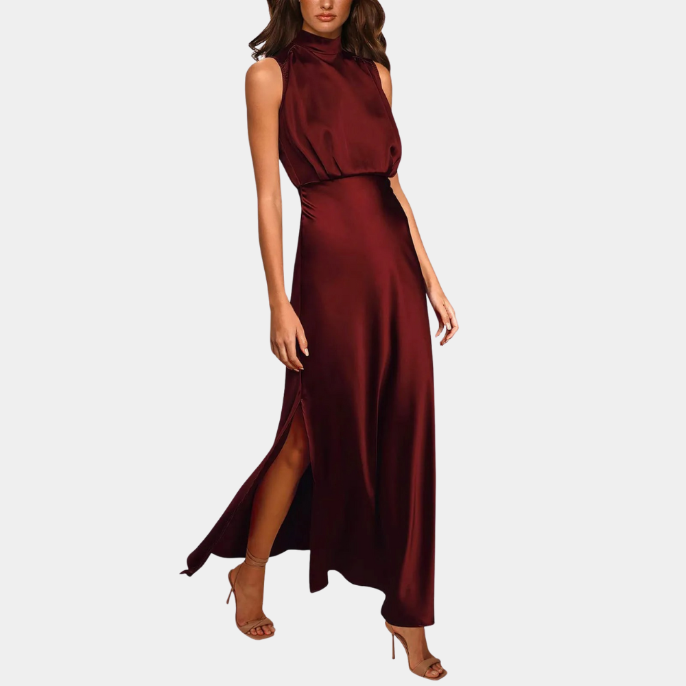 Sleeveless high-neck side-slit maxi dress for women