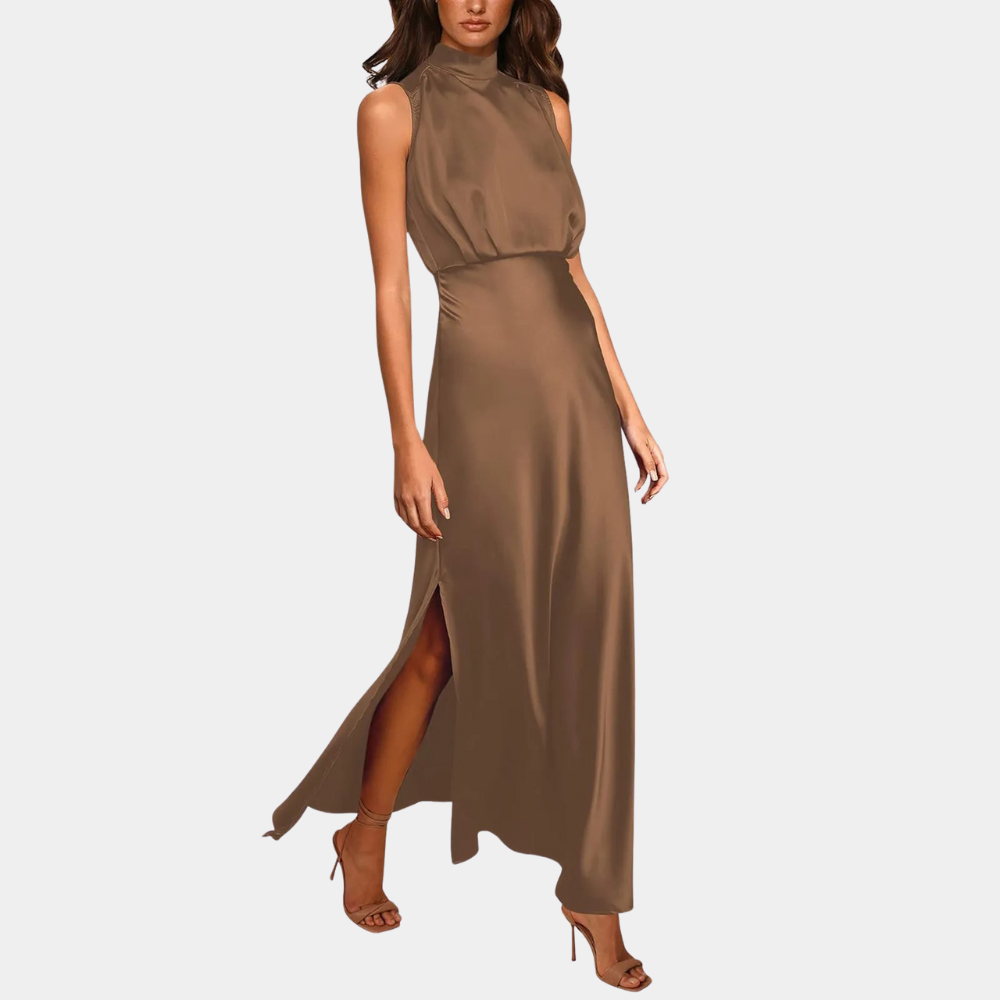Sleeveless high-neck side-slit maxi dress for women