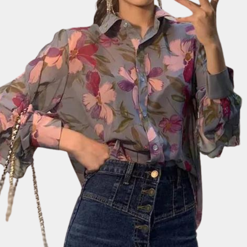 Floral Print Relaxed Fit Button Down Blouse