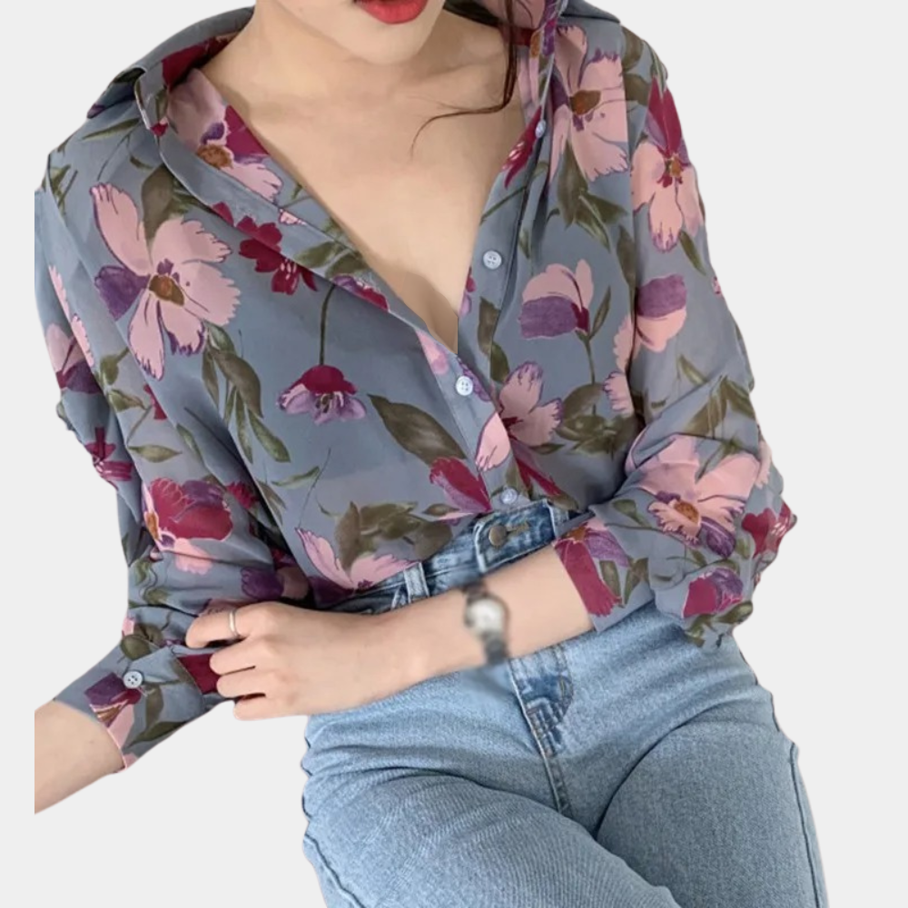 Floral Print Relaxed Fit Button Down Blouse