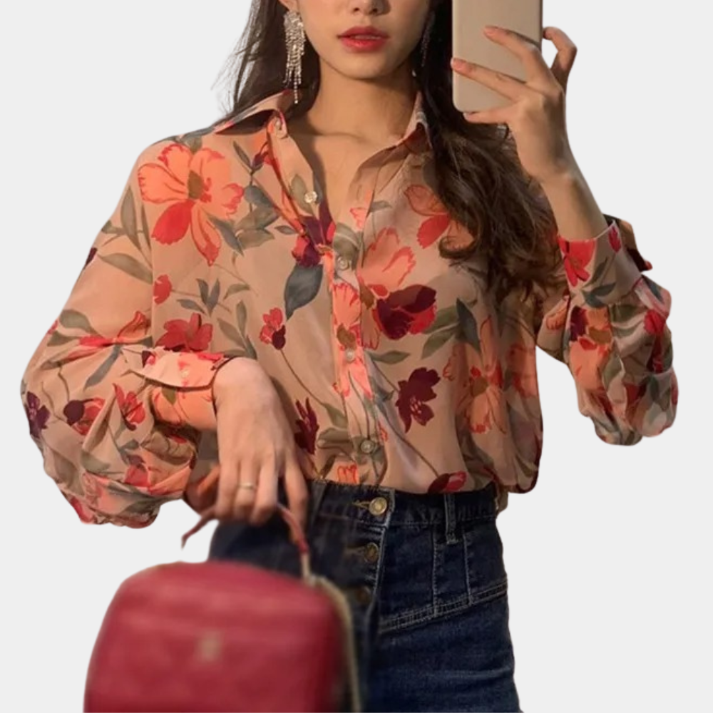 Floral Print Relaxed Fit Button Down Blouse