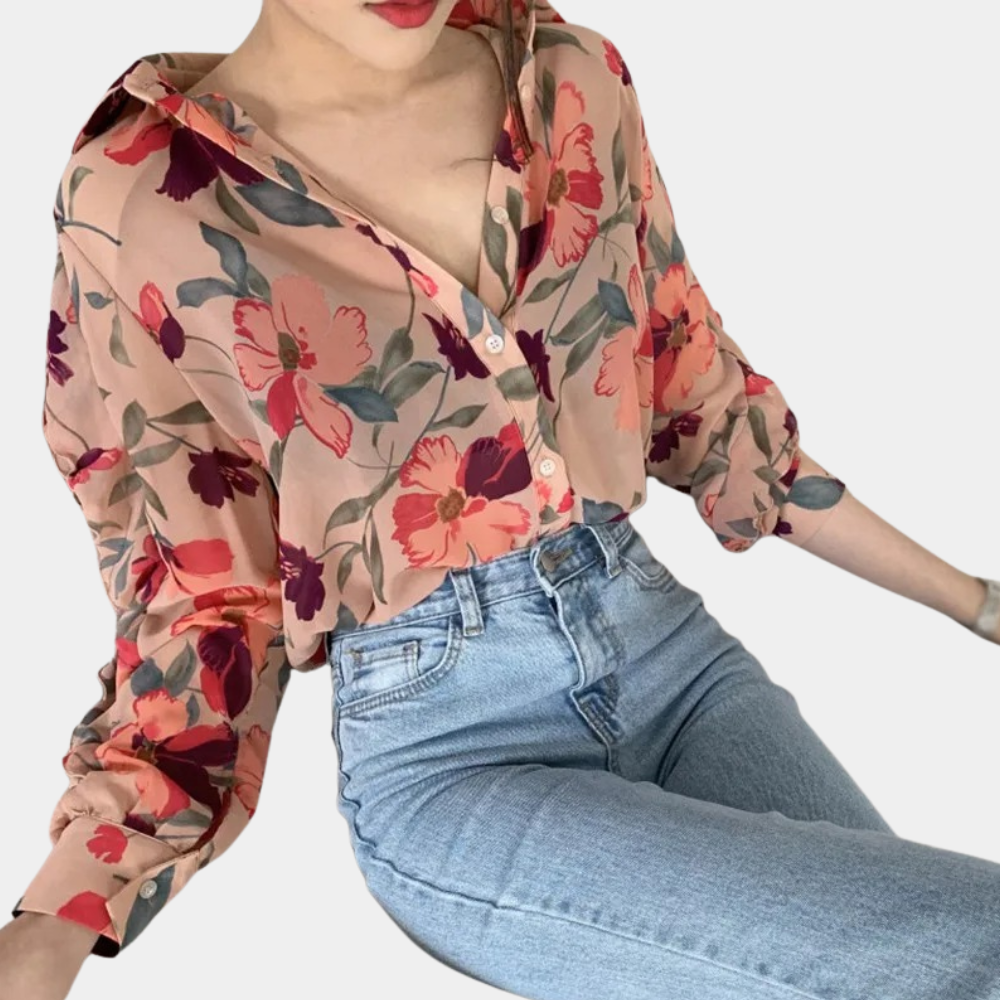 Floral Print Relaxed Fit Button Down Blouse