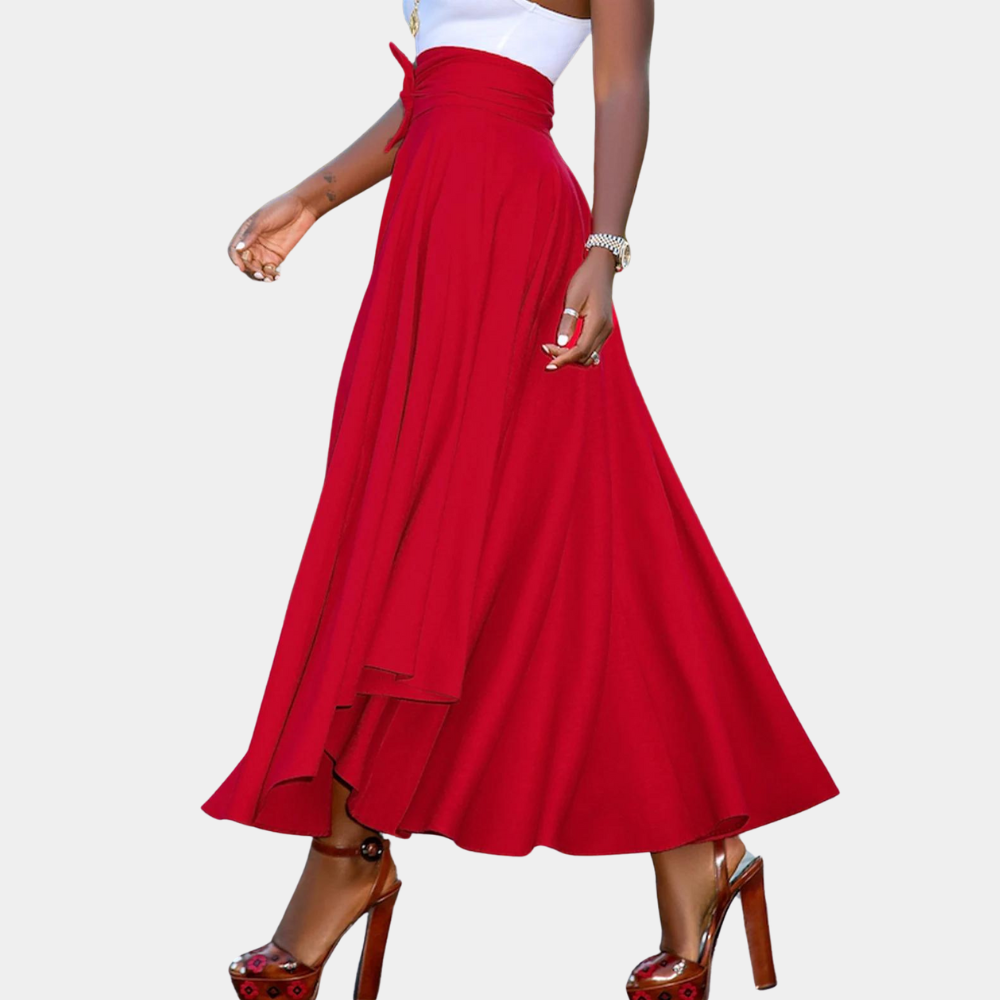 Solid color large swing belt skirt for women