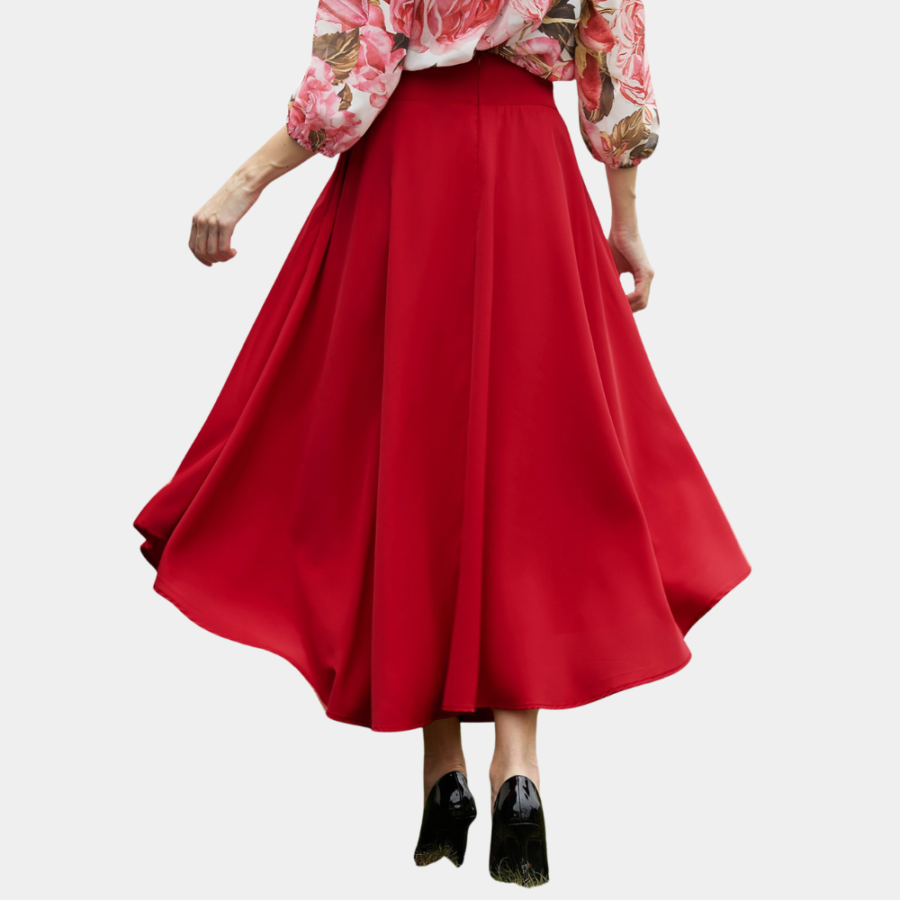 Solid color large swing belt skirt for women