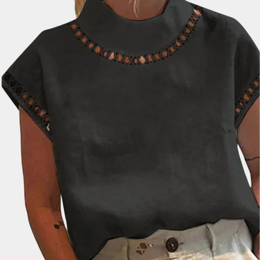 Lace Cut-Out High Neck Blouse