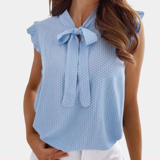 Polka Dot Flowing Bow Tie Blouse