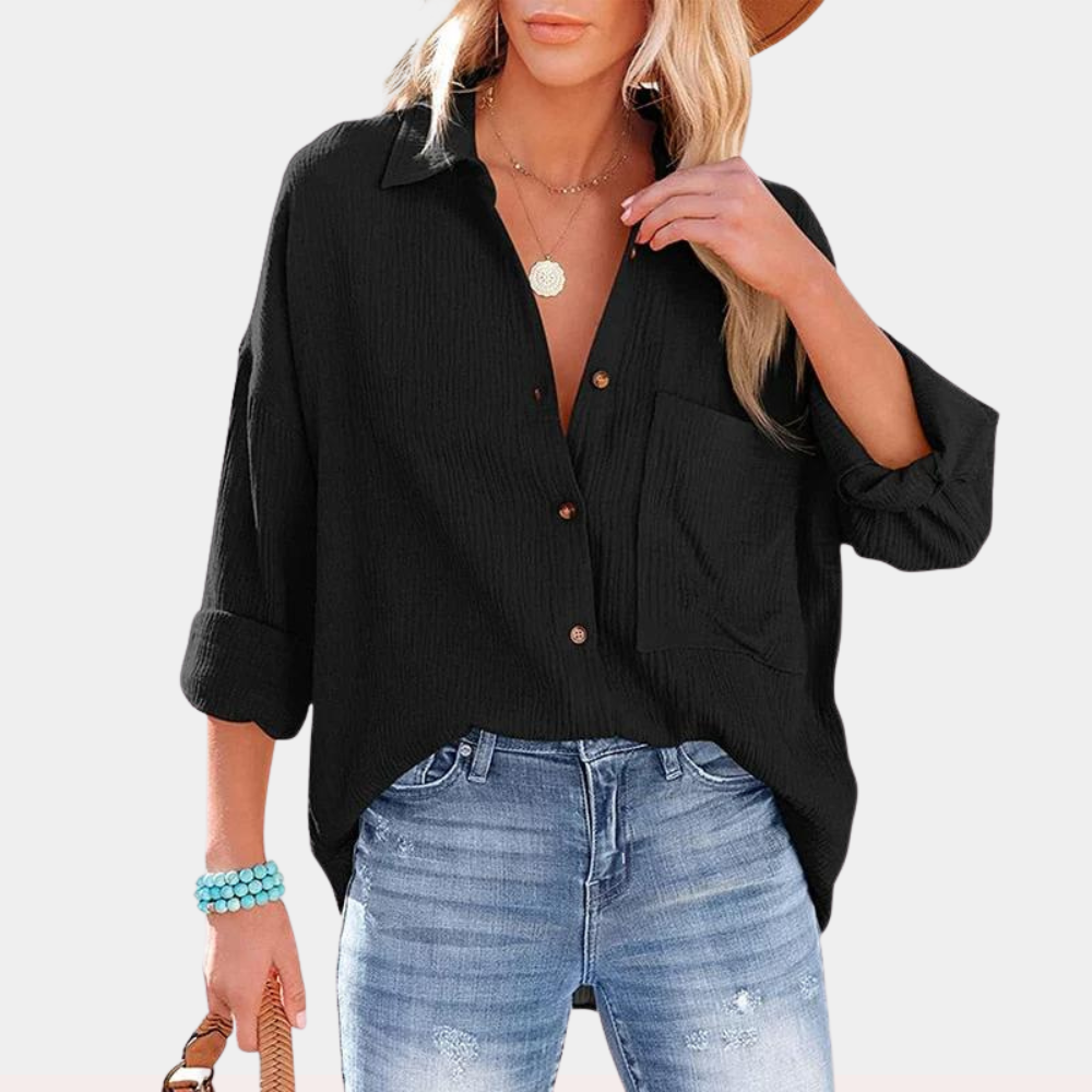 Candy color lapel shirt top with pocket design for women