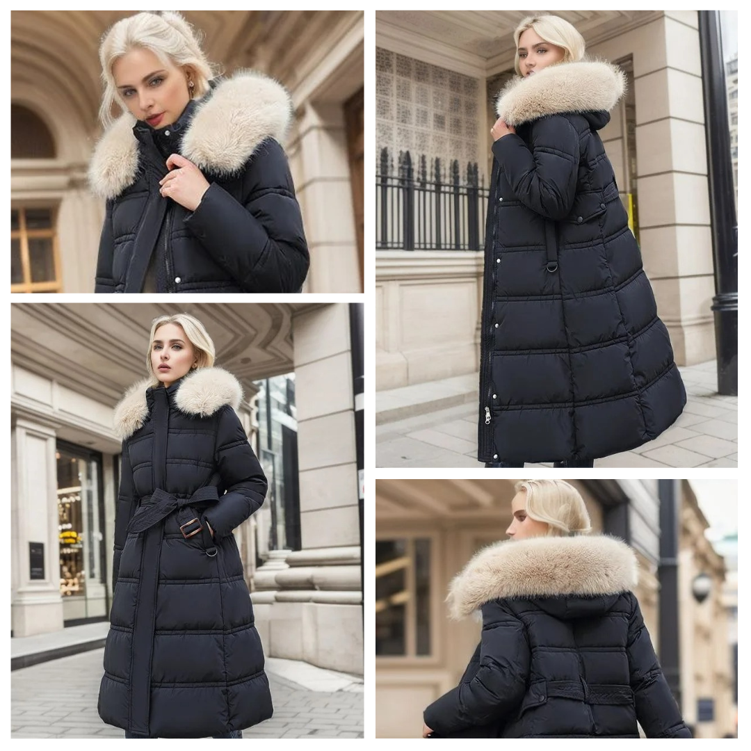 Women's long padded long coat with belt