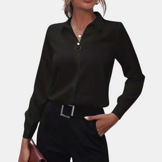 Tailored Fit Long Sleeve Button-Up Blouse