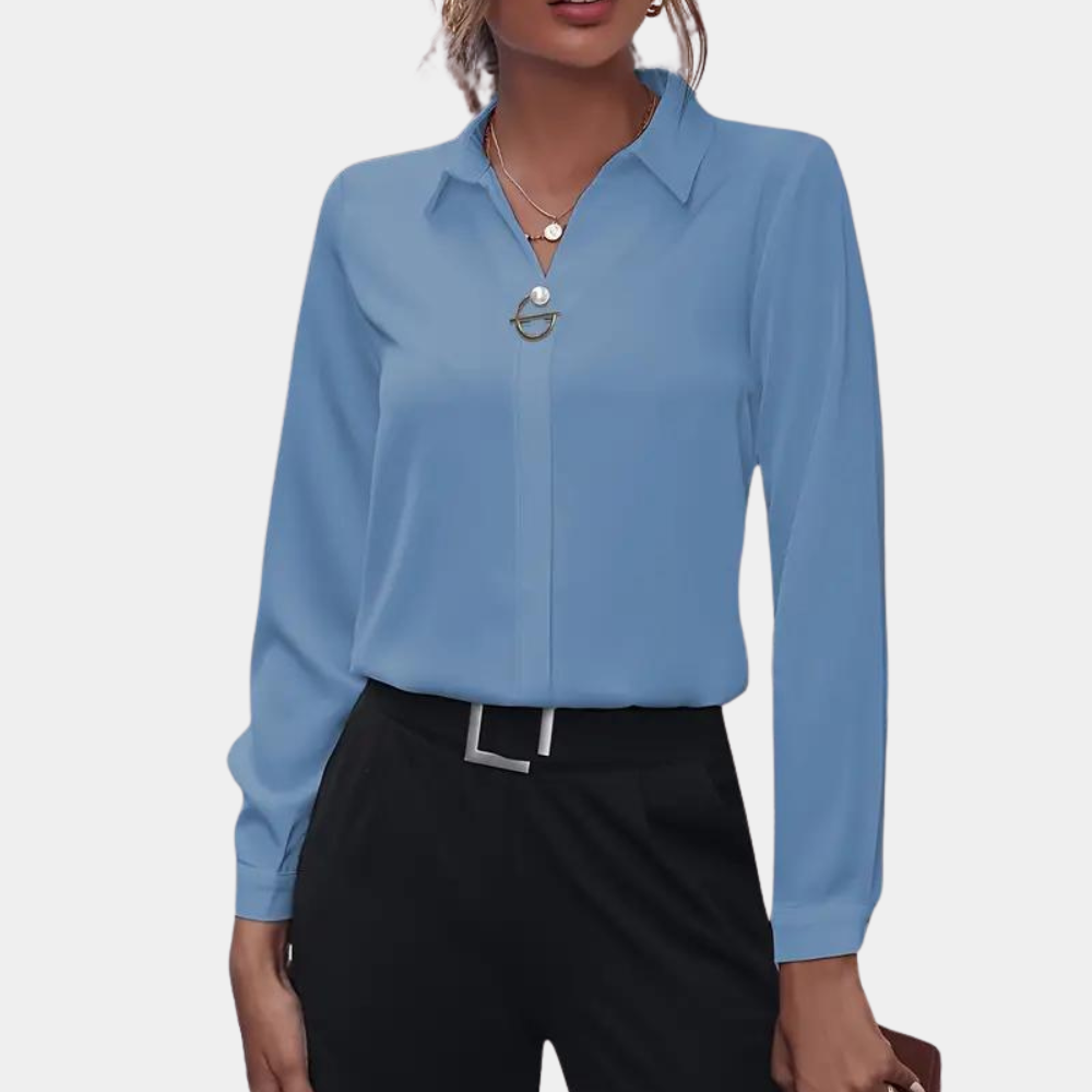 Women's Button-Up Blouse - Tailored Fit - Long Sleeve - Formal Collared Design