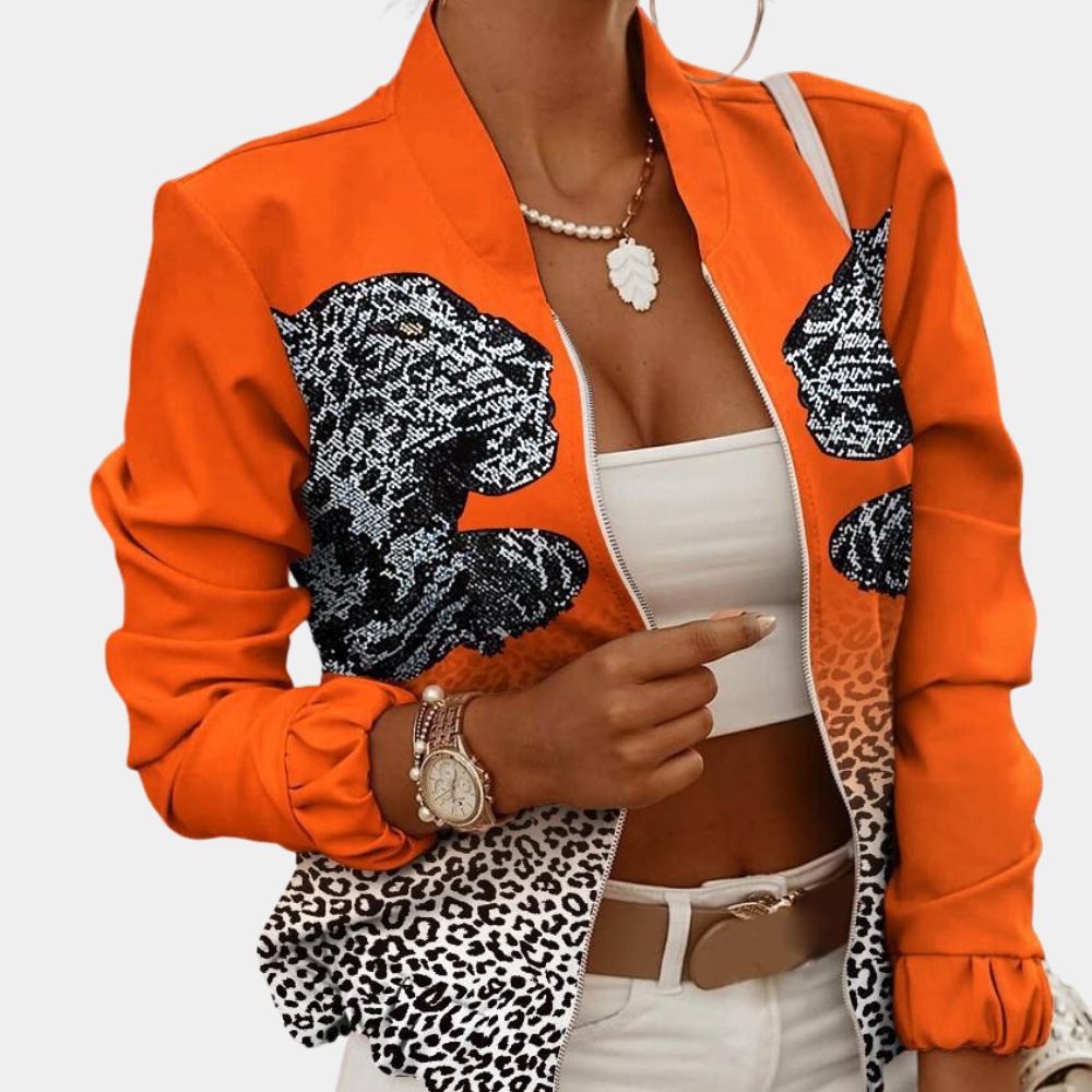 Autumn printed baseball collar zipper cardigan jacket for women